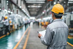 工場内で安全確認を行う日本人作業員