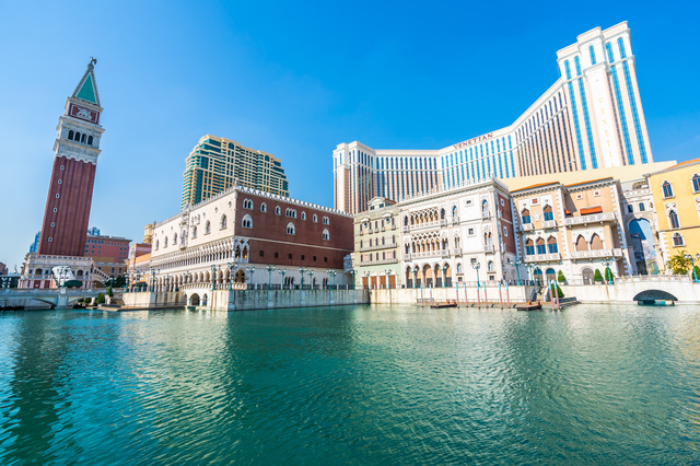 Beautiful architecture building of venetian and other hotel resort and casino in macau city at night